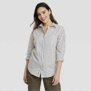 Women's A New Day Small Slim Fit Striped Boyfriend Tailored Button Down Shirt